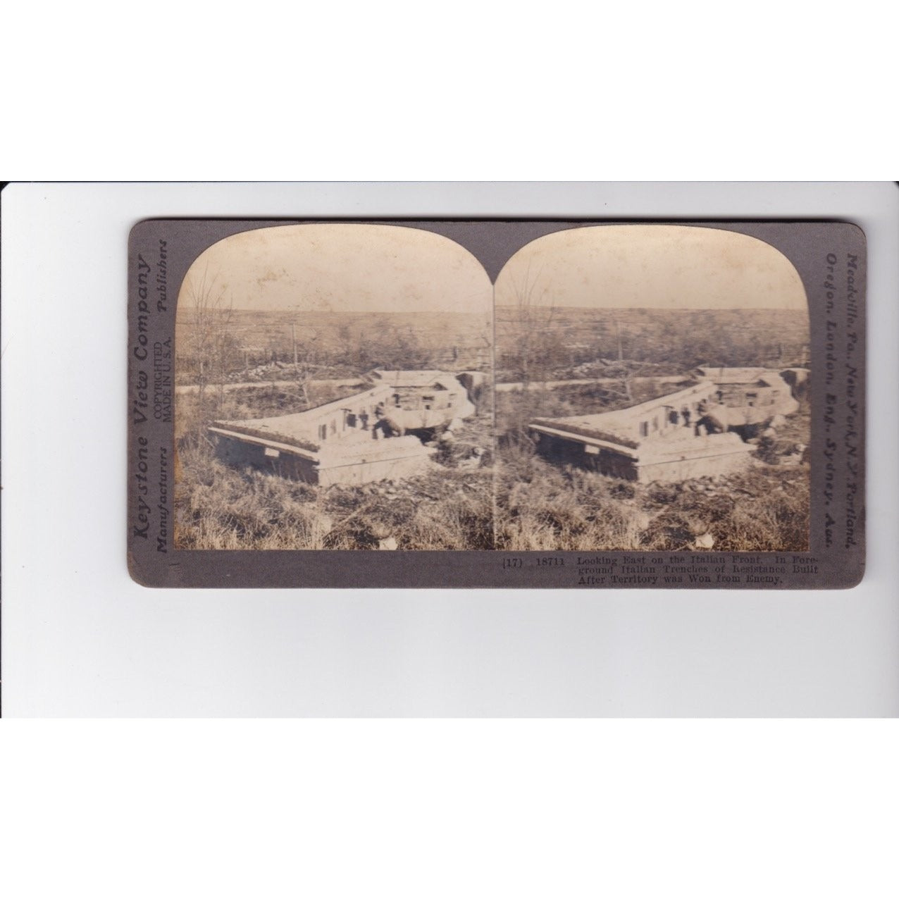 Italian Trenches Stereoview Keystone View Co. 1910s WWI Battlefield