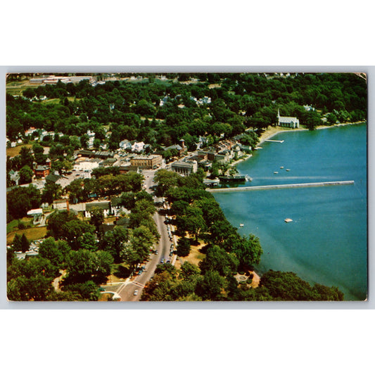 Skaneateles NY New York Lake Aerial View 1958 Chrome Postcard Used Wayne Litho