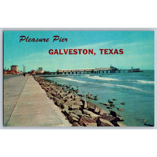 Galveston TX Texas Seawall and Pleasure Pier Chrome Postcard Unused View-Gram