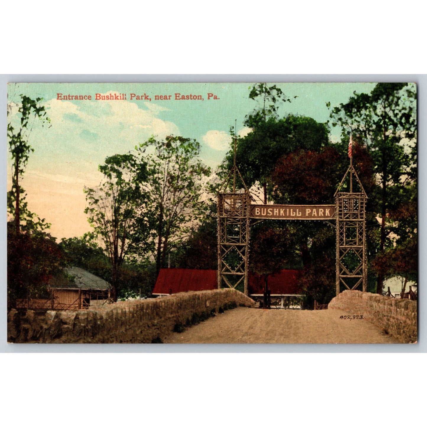 Easton PA Pennsylvania Bushkill Park Entrance Divided Back Postcard Valentine
