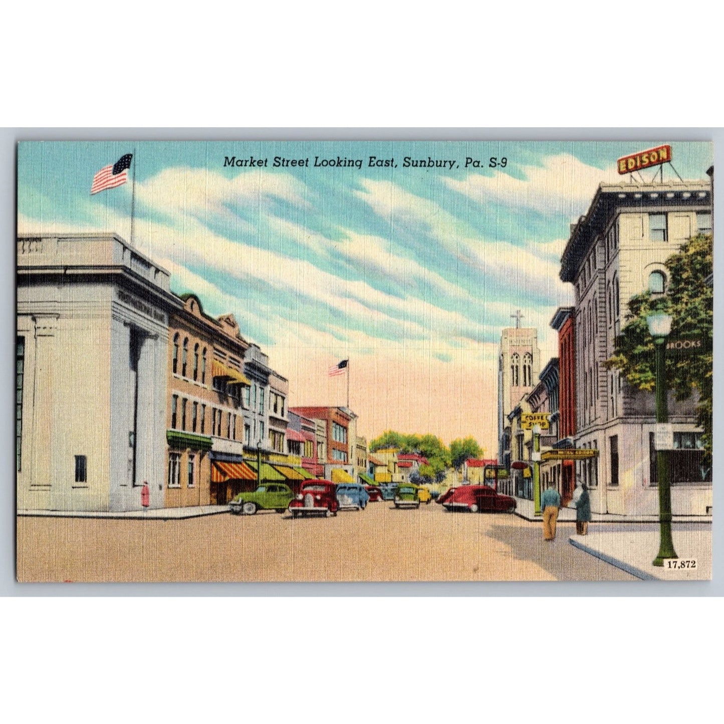 Sunbury PA Pennsylvania Market Street Linen Postcard Colorpicture Unused