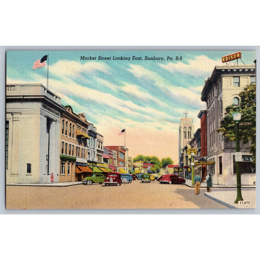 Sunbury PA Pennsylvania Market Street Linen Postcard Colorpicture Unused