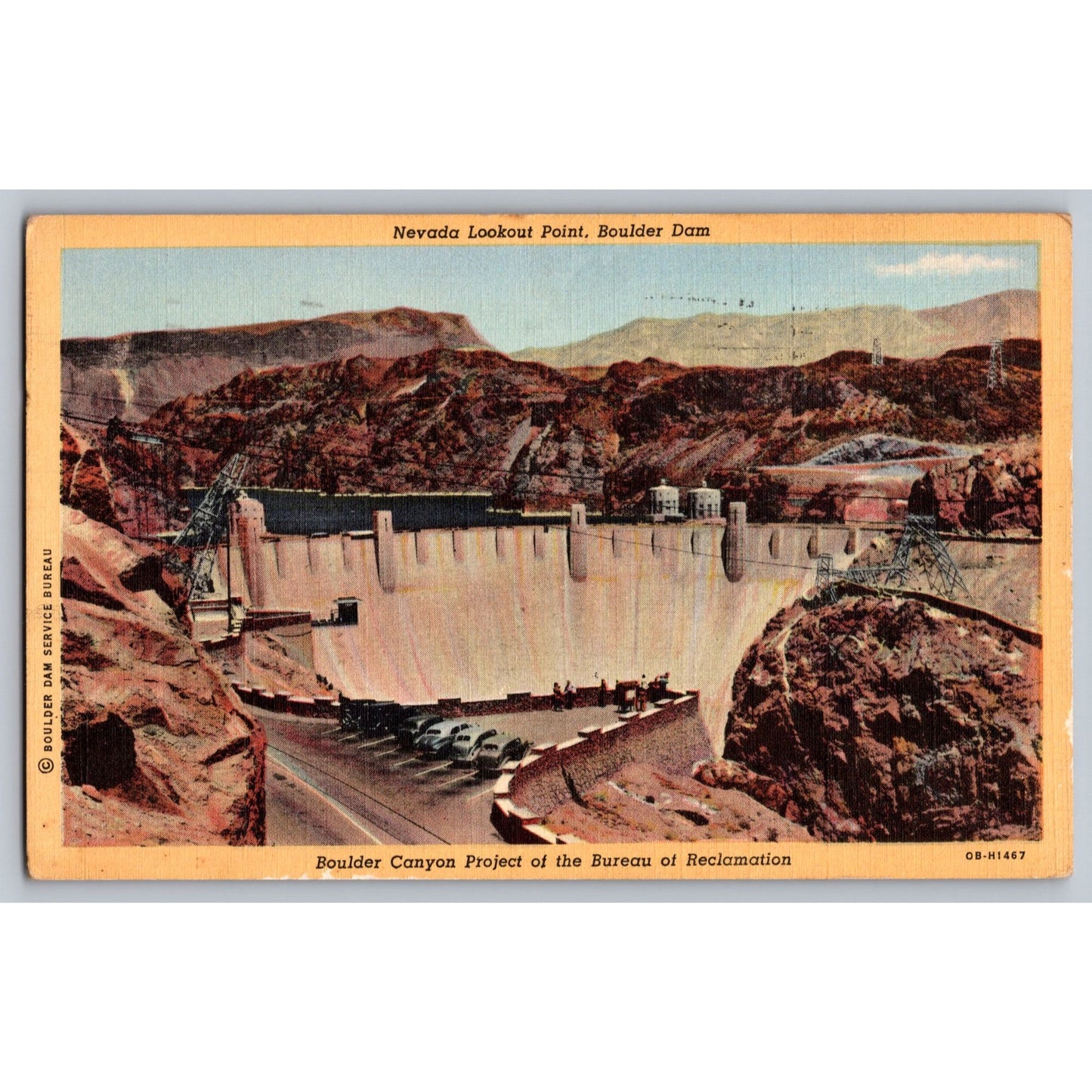 NV and CO Boulder Dam Lookout Point Bureau Of Reclamation Linen Postcard 1940s
