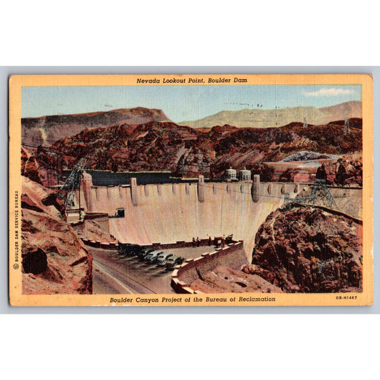 NV and CO Boulder Dam Lookout Point Bureau Of Reclamation Linen Postcard 1940s