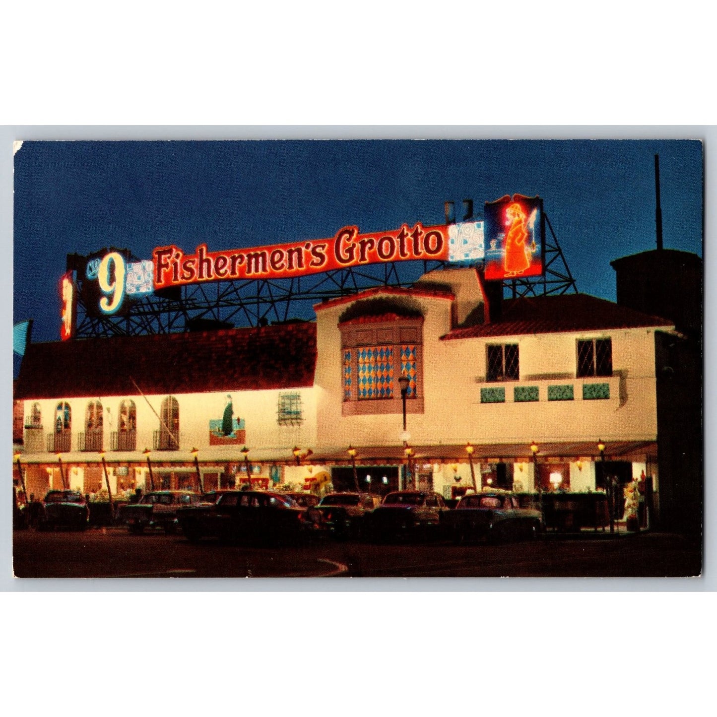 San Francisco CA California Fishermen's Grotto Night Scene Chrome Postcard