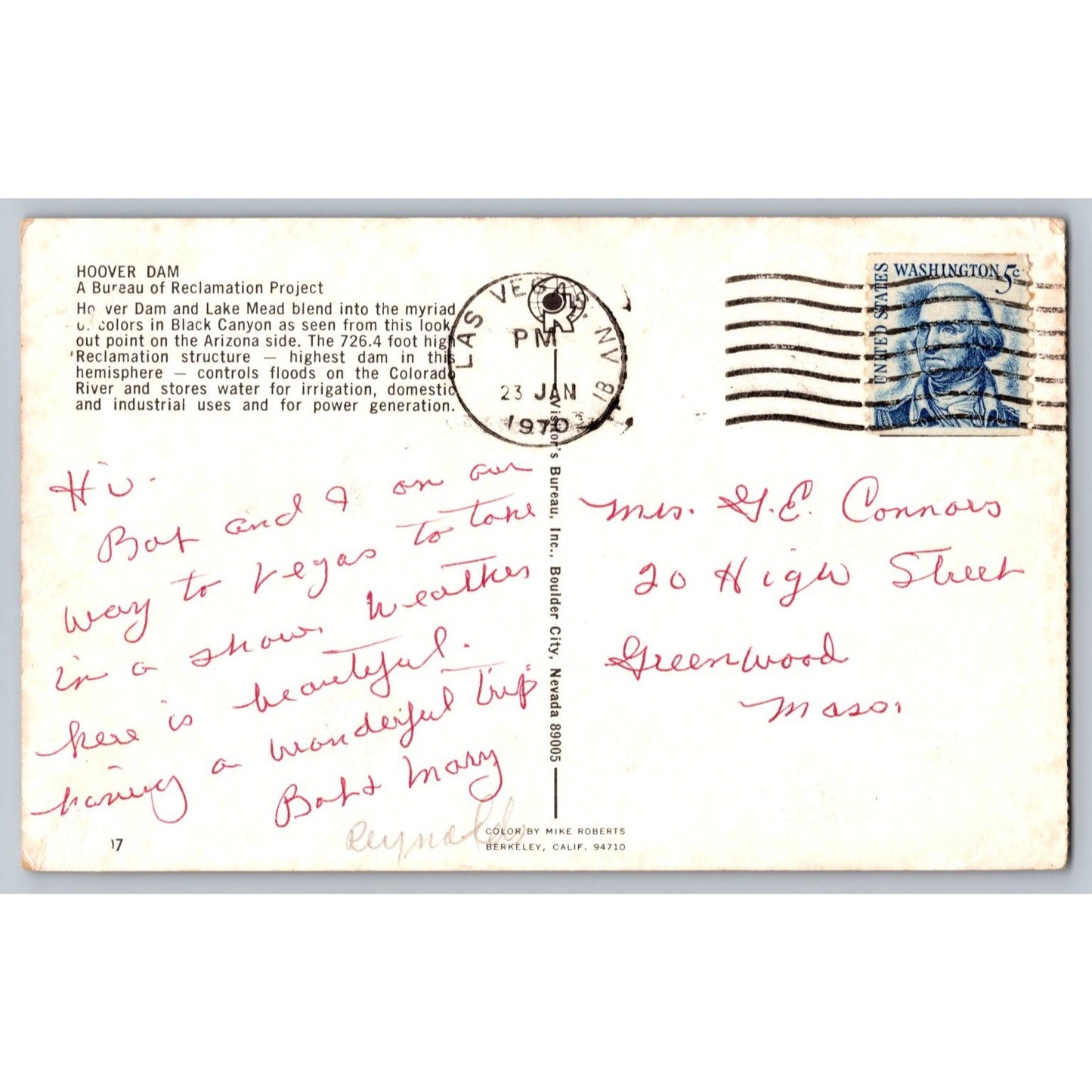 Boulder City AZ NV Hoover Dam Nevada-Arizona Chrome 1970s Postcard Mike Roberts