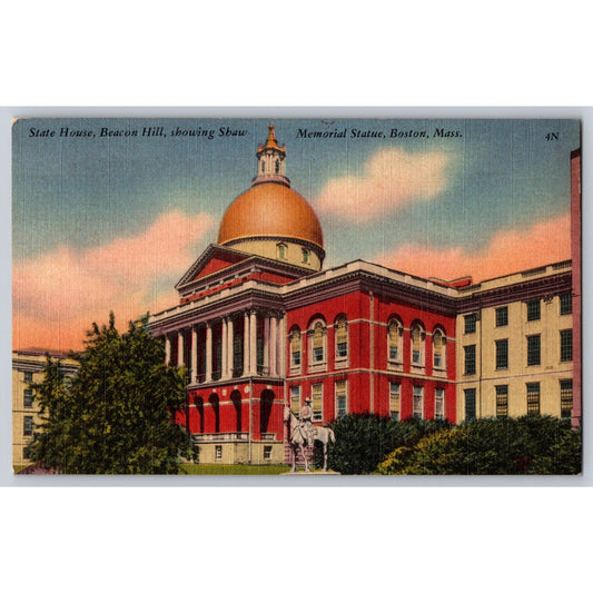 Boston MA Massachusetts State House Linen Postcard Used Tichnor