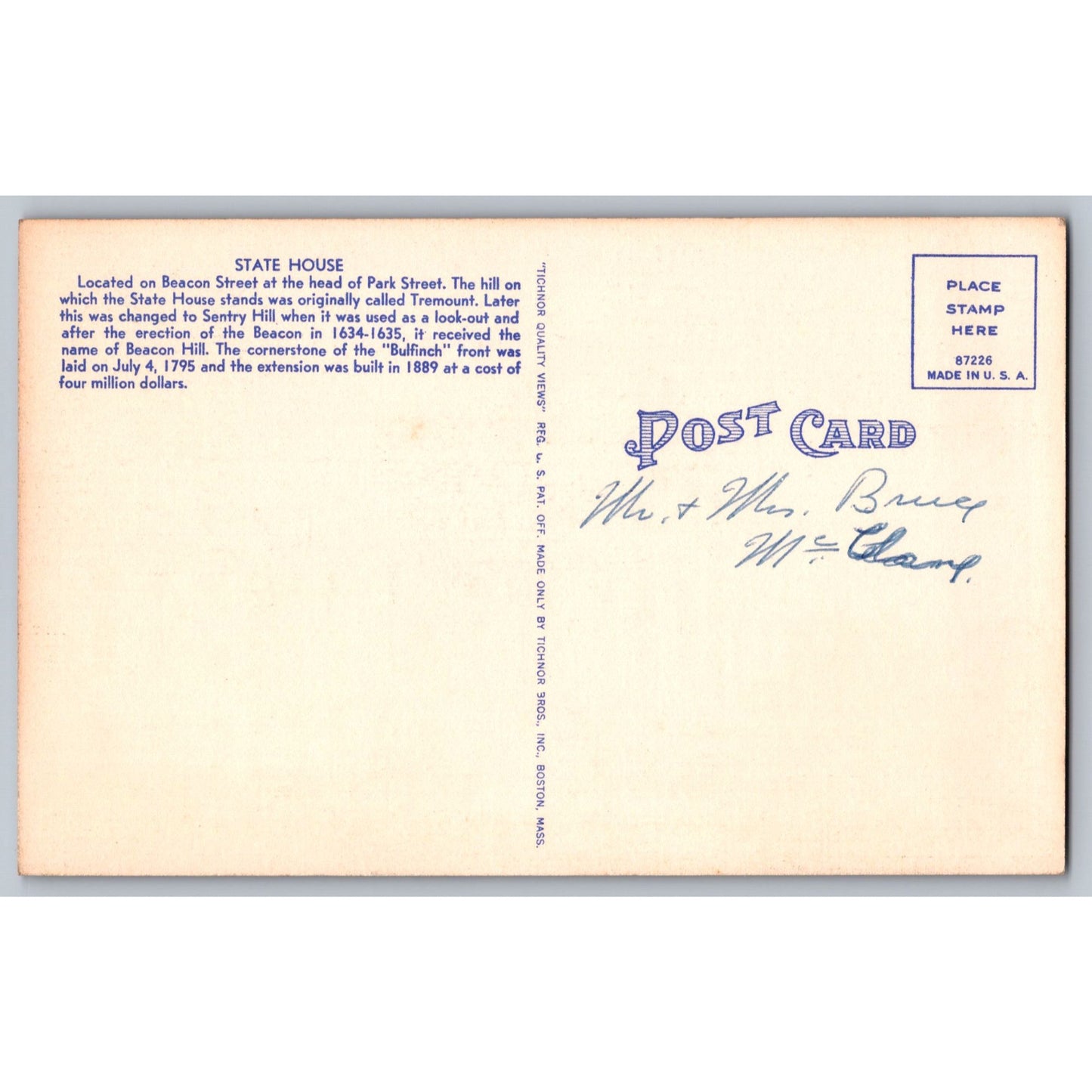 Boston MA Massachusetts State House Linen Postcard Used Tichnor