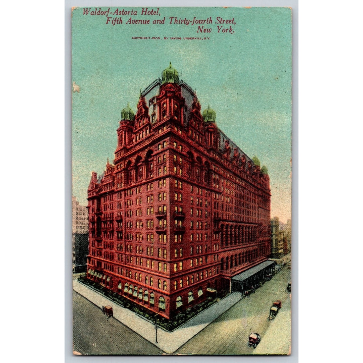New York City NY Waldorf Astoria Hotel 1909 Divided Back Postcard Unused