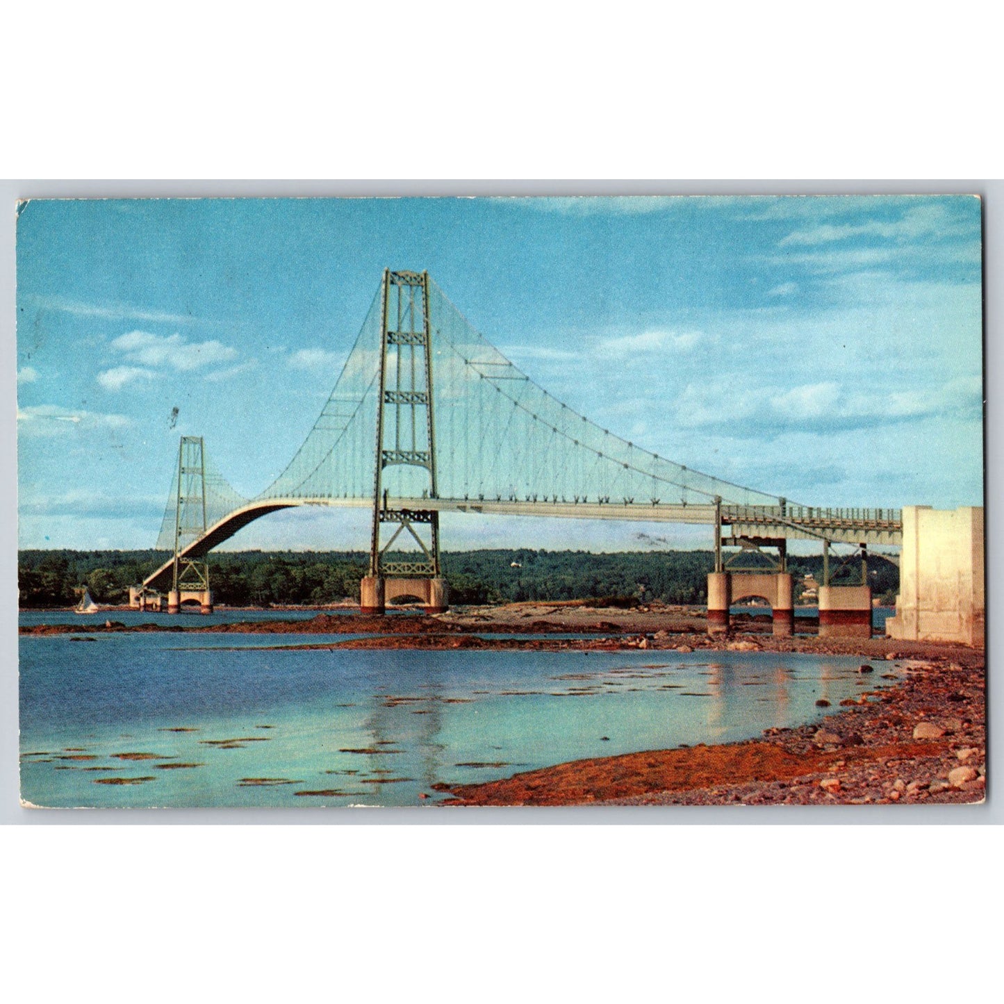 Deer Isle ME Maine Suspension Bridge Chrome Postcard Used 1953 Color Altan Johnson