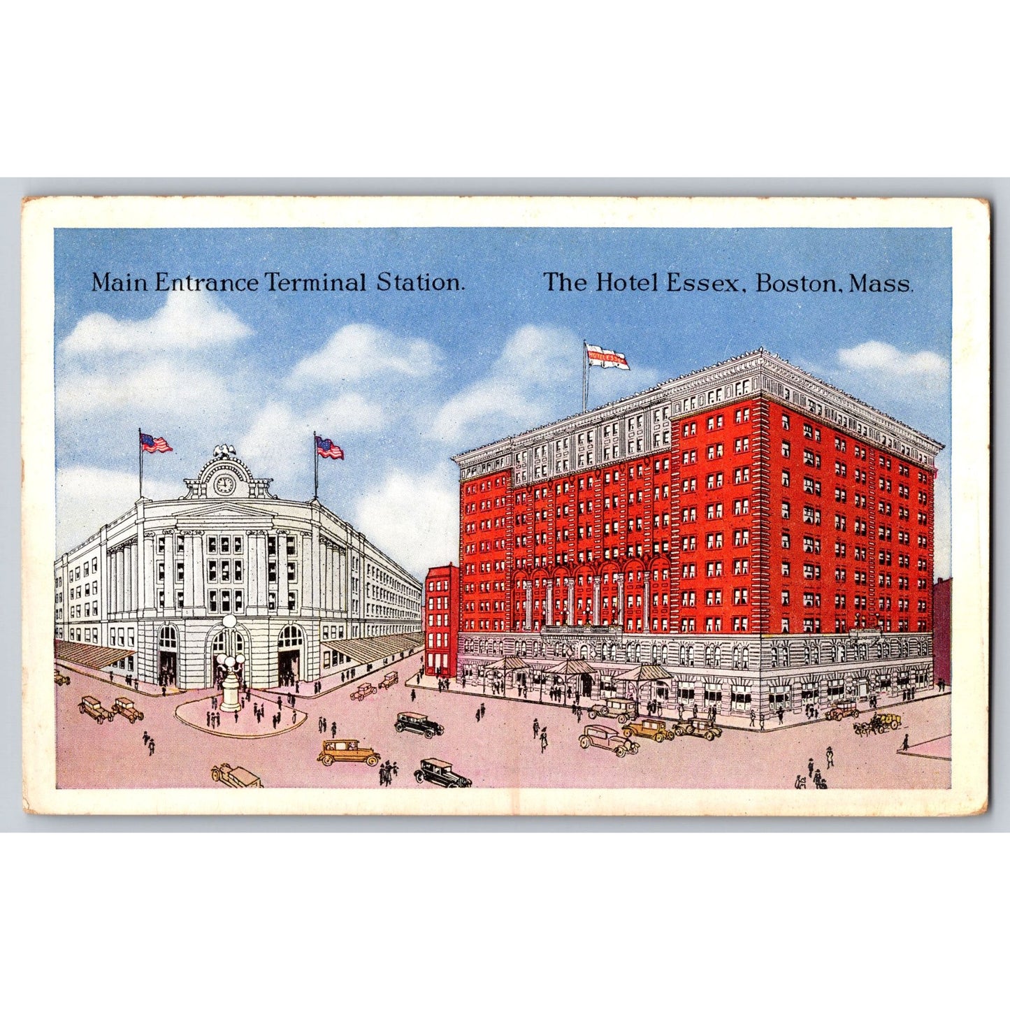 Boston MA Massachusetts Hotel Essex Terminal Station Illustrated Postcard Unused