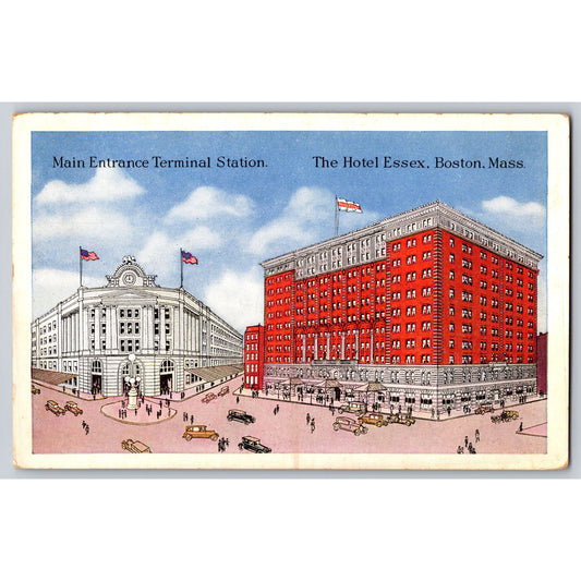Boston MA Massachusetts Hotel Essex Terminal Station Illustrated Postcard Unused