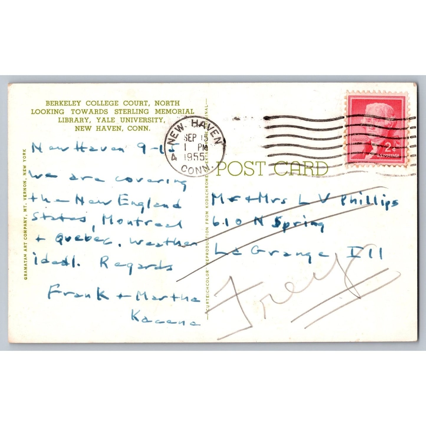New Haven CT Connecticut Yale University Sterling Memorial Library 1955 Postcard