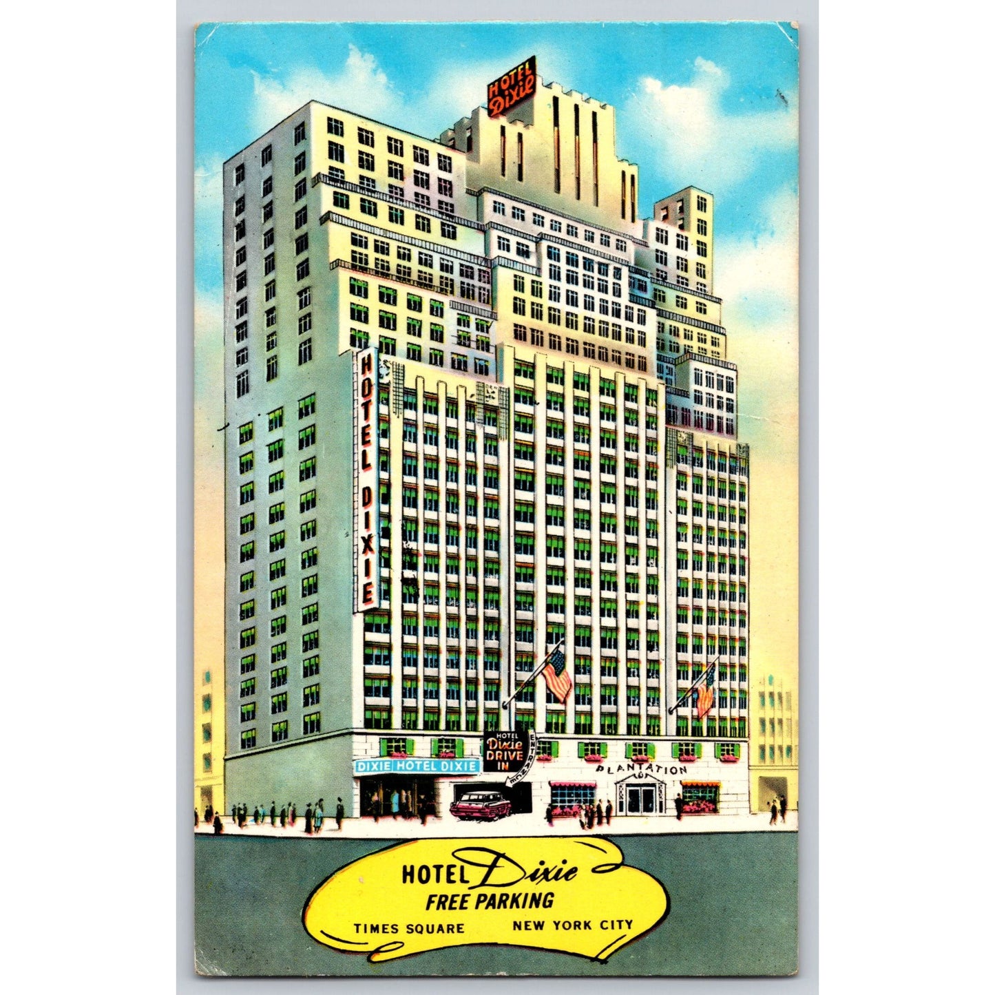 New York City NY Hotel Dixie Times Square Illustrated Postcard Unused