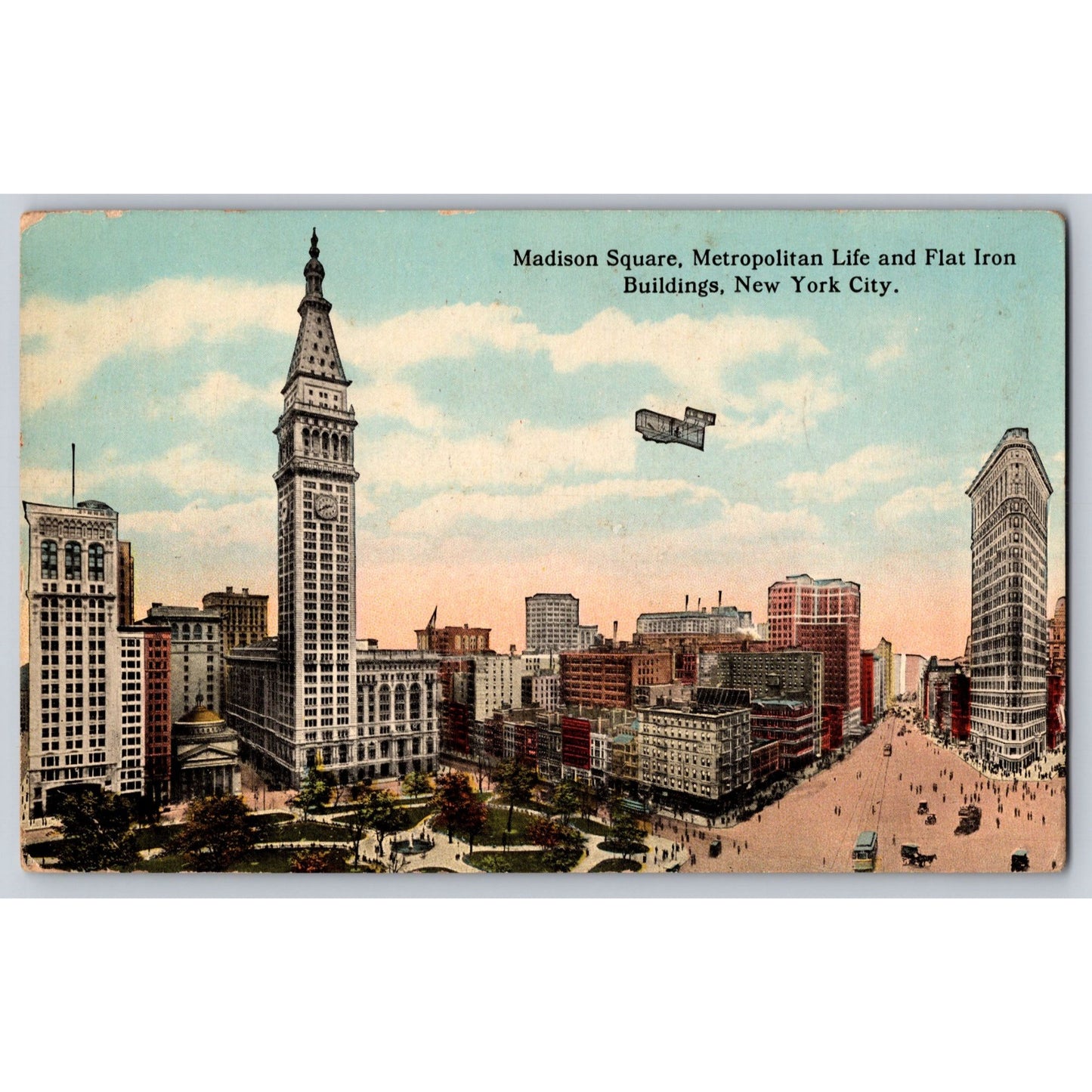 New York City NY Madison Square Metropolitan Life Flat Iron Divided Postcard