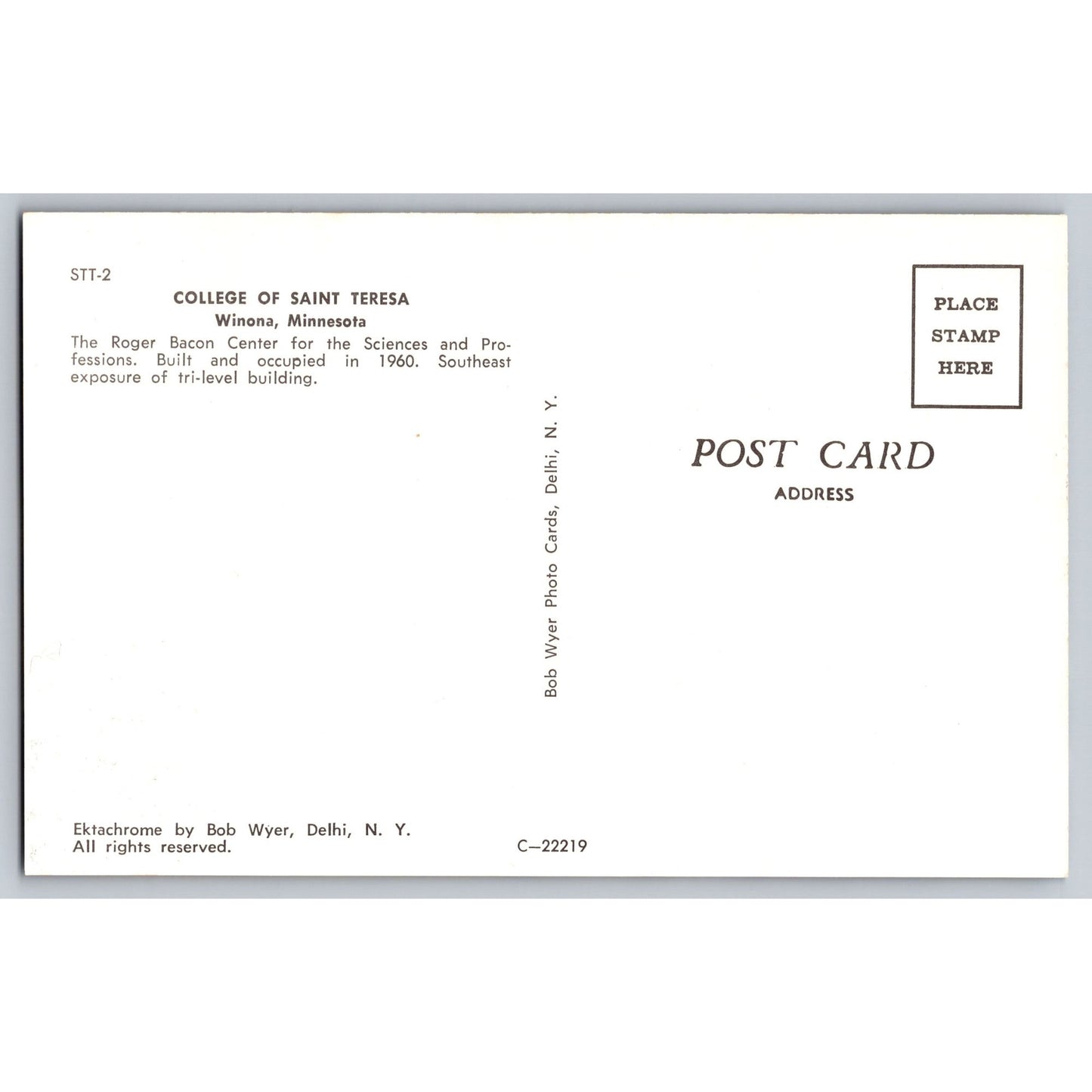 Winona MN Minnesota College Of Saint Teresa Roger Bacon Center 1960 Postcard