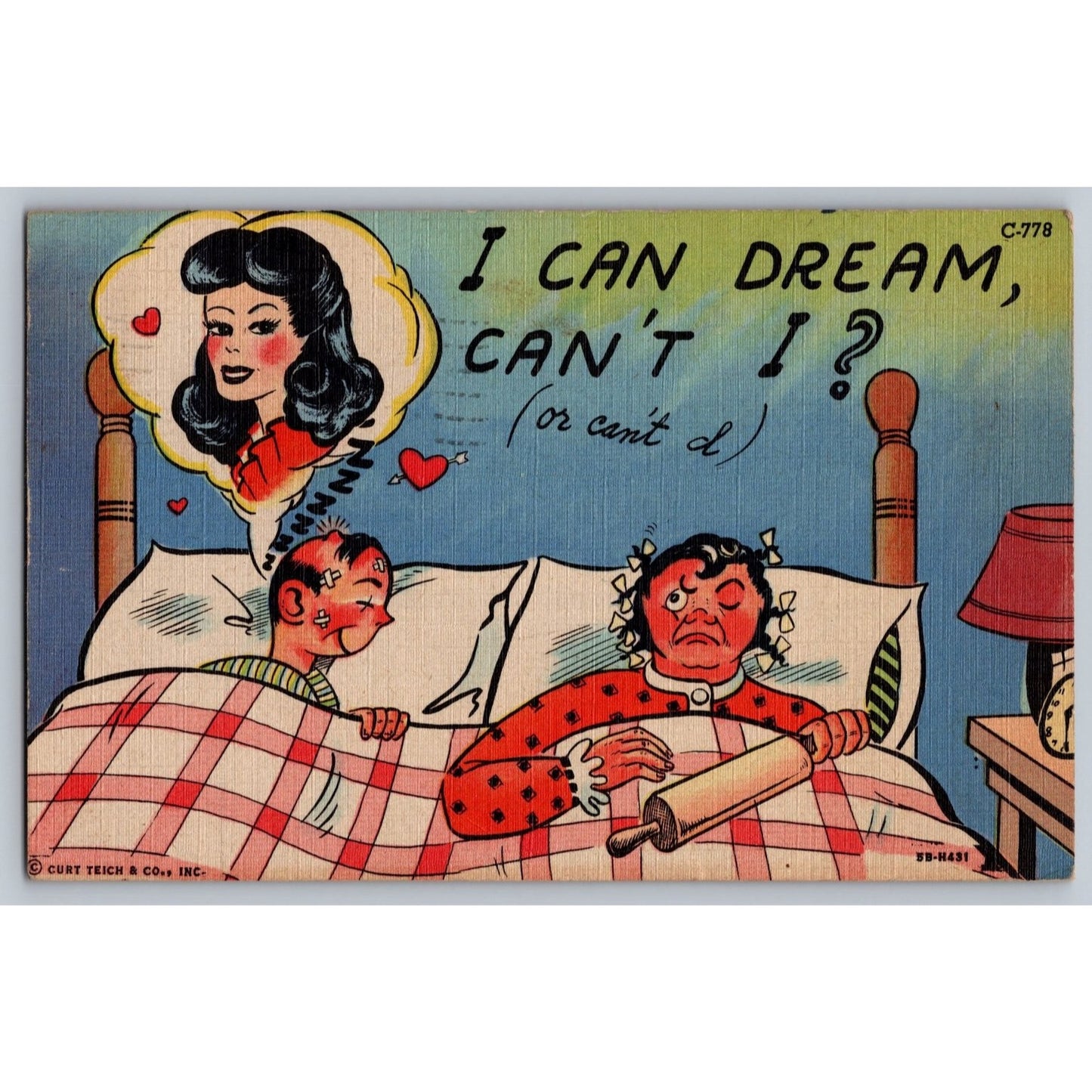 Comic Postcard Humorous I Can Dream, Can't I? 1951 Linen Used