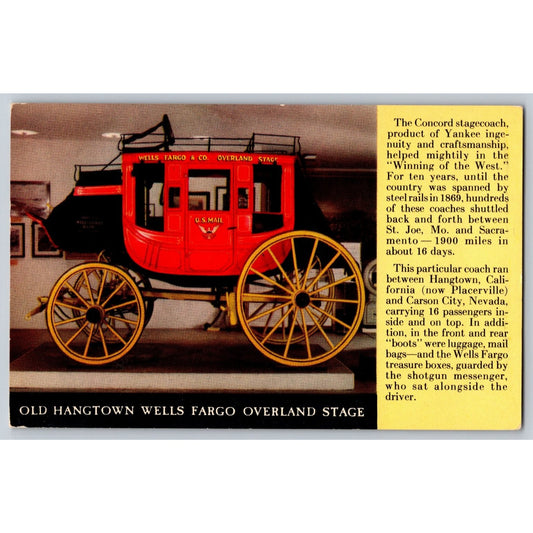 San Francisco CA California Old Hangtown Wells Fargo Overland Stagecoach Postcard
