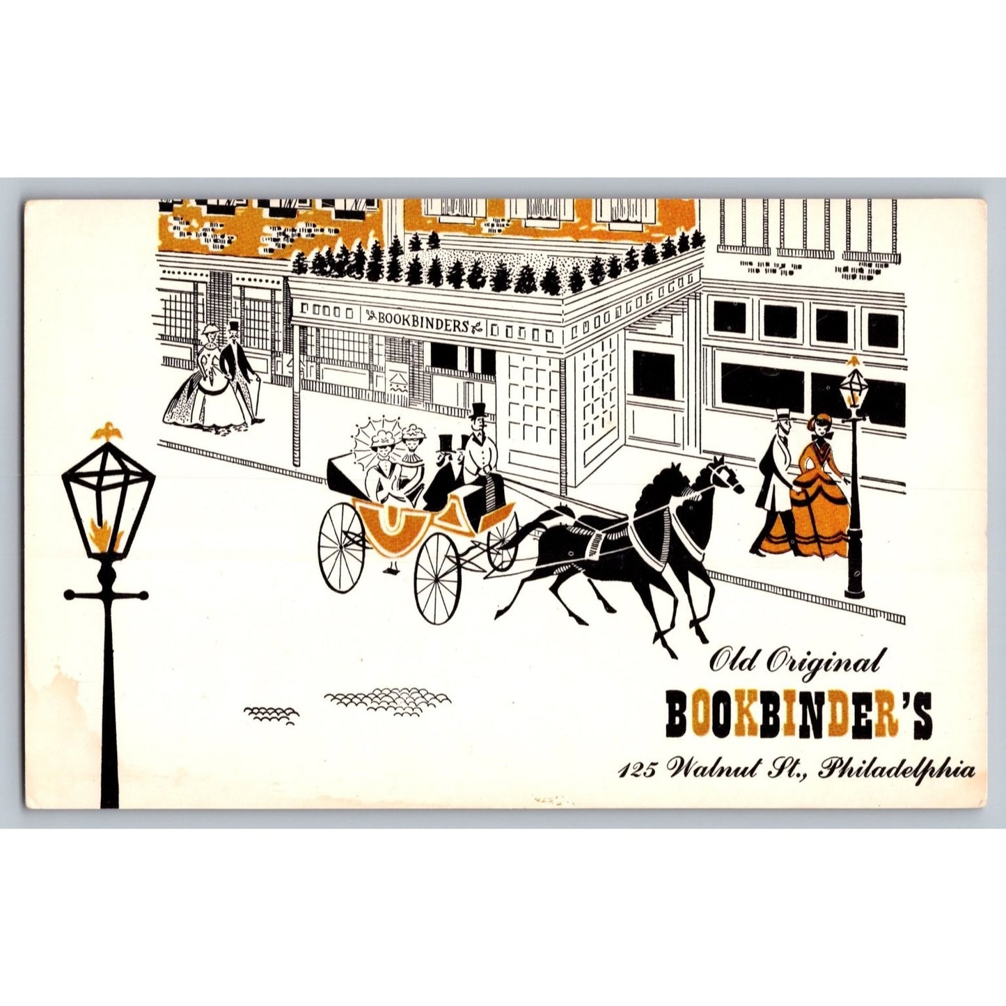 Philadelphia PA Pennsylvania Bookbinder's Restaurant Art Illustrated Postcard