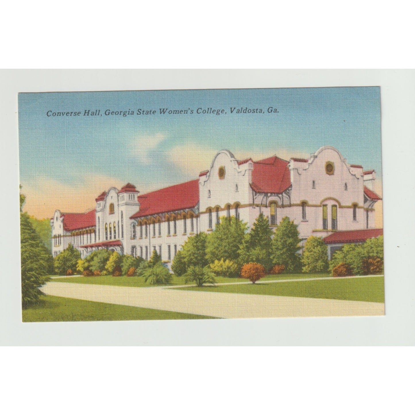 Postcard GA Georgia Valdosta State Women's College Converse Hall Linen Unused