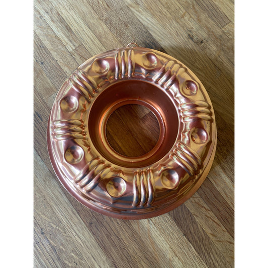 Vintage Copper Jello Food Mold Bundt Pan 3.5 Cup Decorative Design & Hanging Loop
