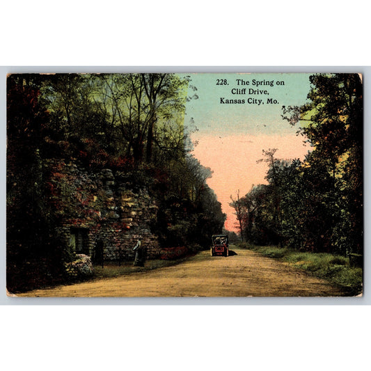 Kansas City MO Missouri The Spring on Cliff Drive 1915 Divided Back Postcard