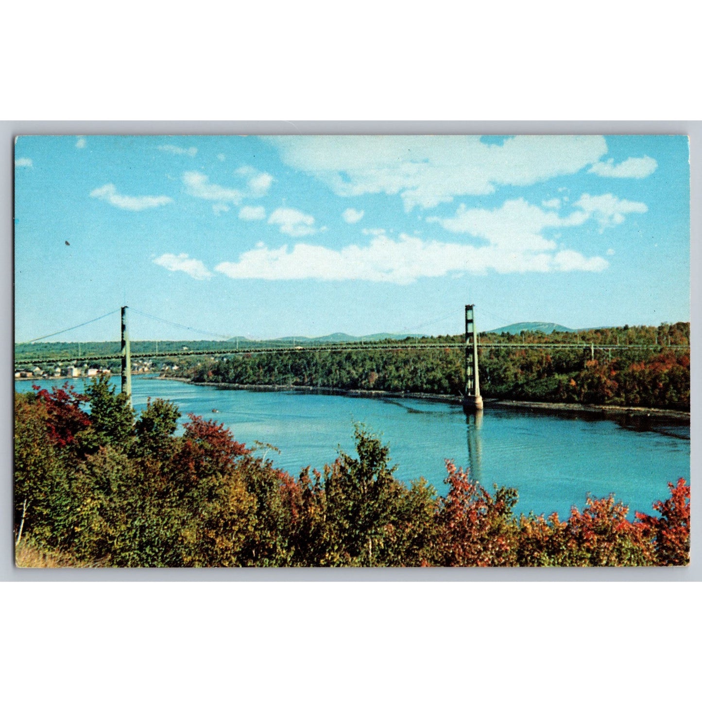 Penobscot River ME Maine Waldo-Hancock Bridge Scenic View Chrome Postcard Unused
