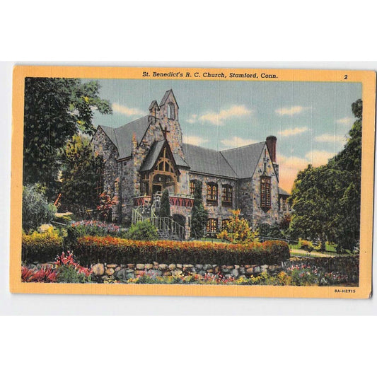 Stamford CT Connecticut St. Benedicts R.C. Church Linen Postcard Unused