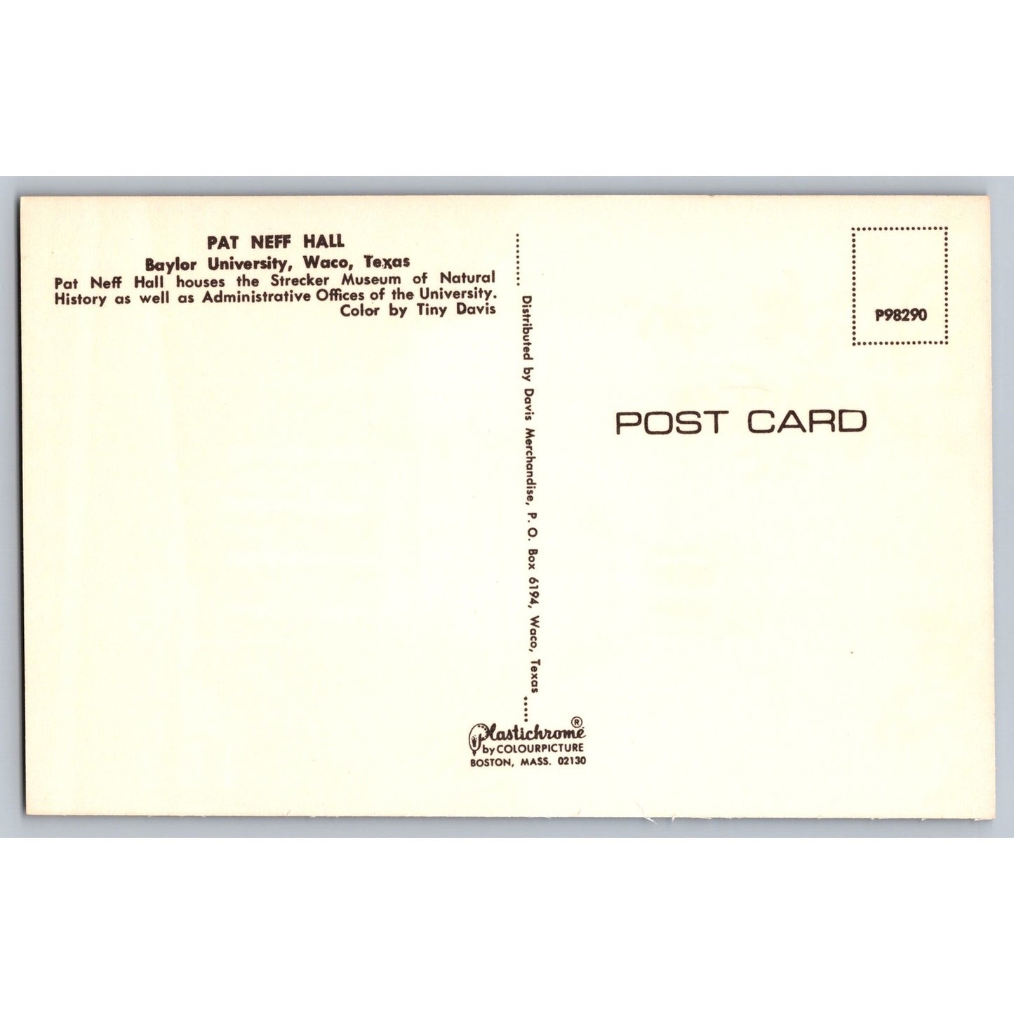 Waco TX Texas Baylor University Pat Neff Hall Chrome Postcard Unused