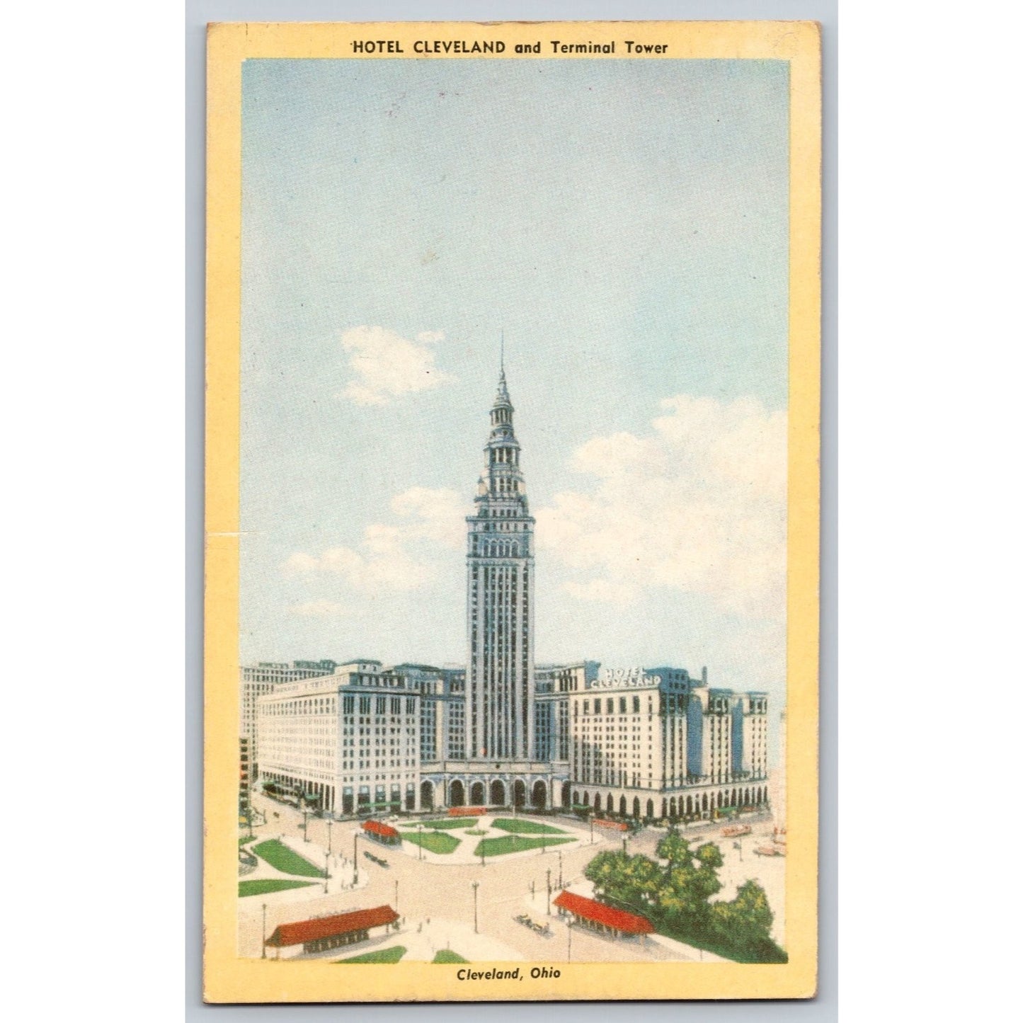 Cleveland OH Ohio Hotel Cleveland & Terminal Tower 1931 Linen Postcard Used