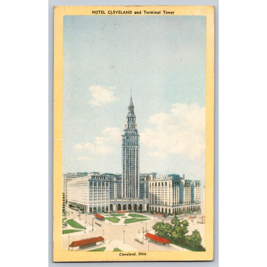 Cleveland OH Ohio Hotel Cleveland & Terminal Tower 1931 Linen Postcard Used