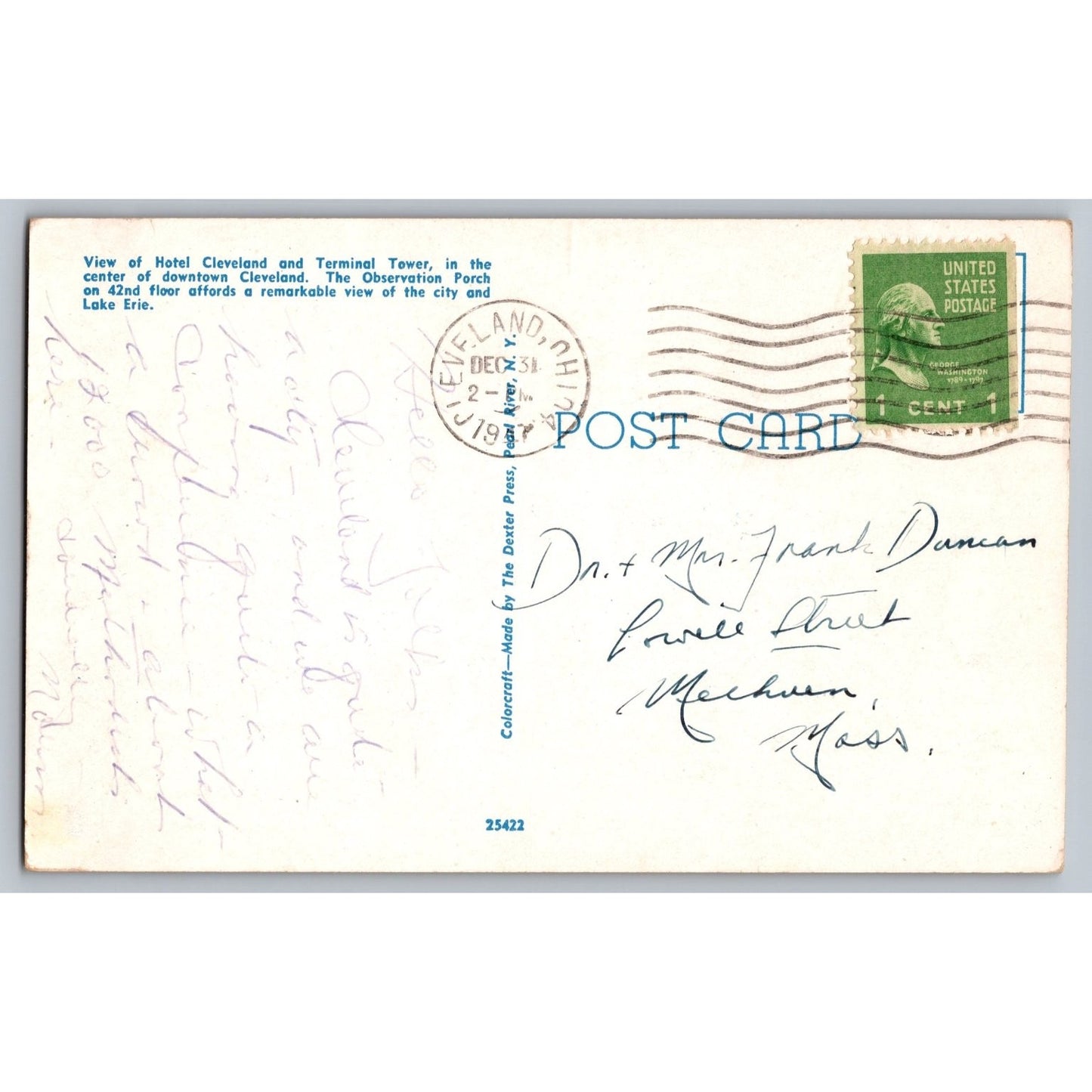 Cleveland OH Ohio Hotel Cleveland & Terminal Tower 1931 Linen Postcard Used