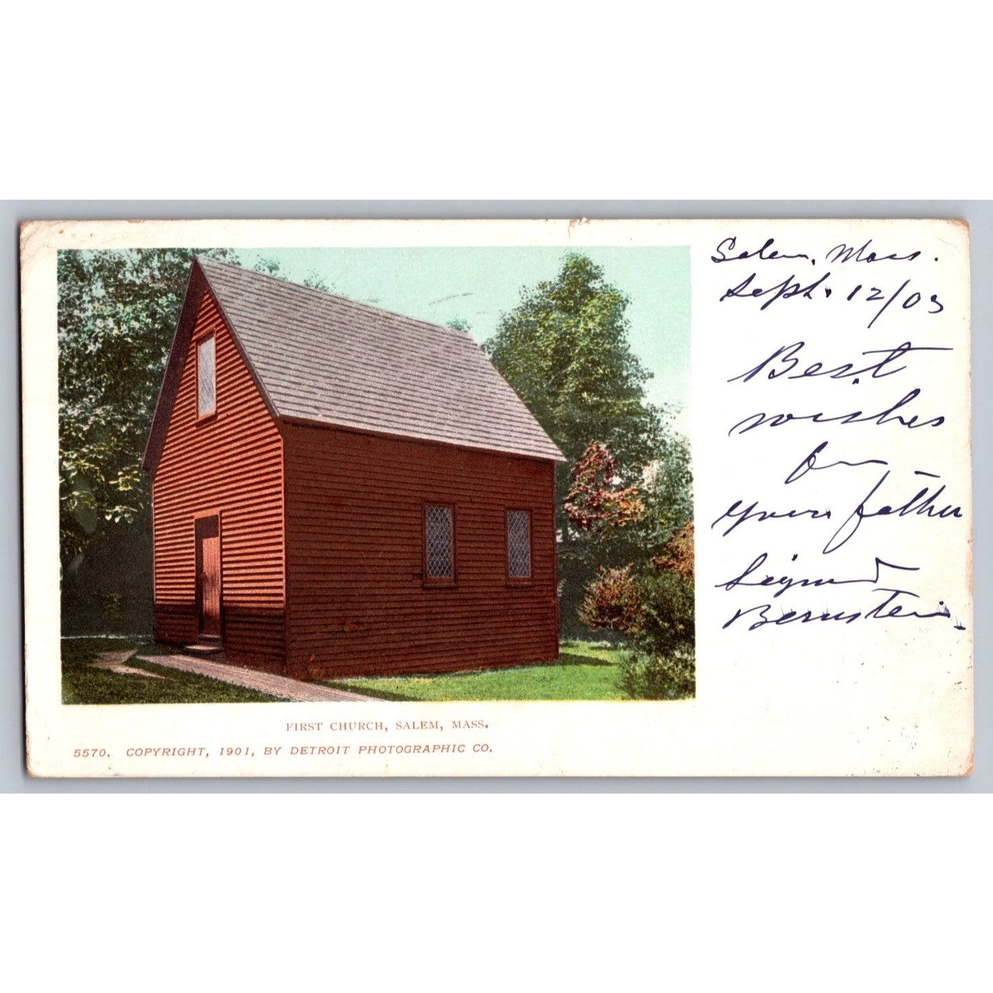 Salem MA Massachusetts Salem First Church 1901 Undivided Back Postcard Used