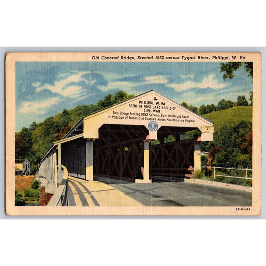 Philippi WV West Virginia Covered Bridge Civil War Tygart River Postcard