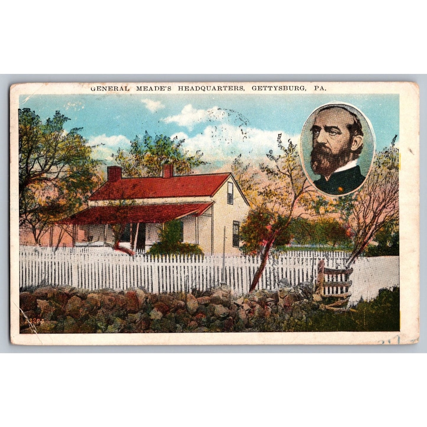 Gettysburg PA Pennsylvania General Meade's Headquarters Postcard with Portrait