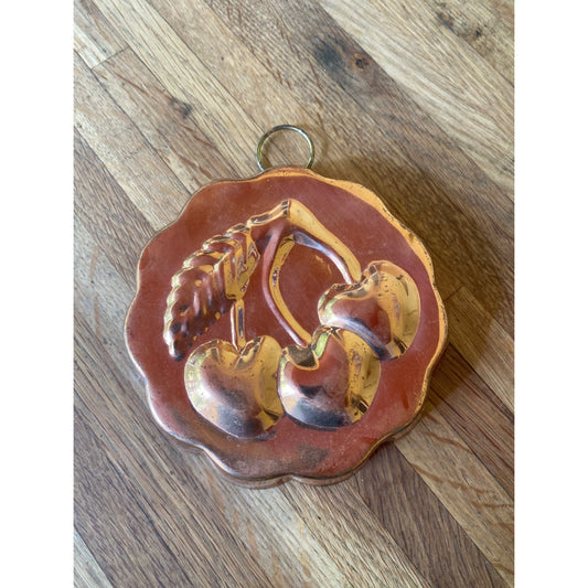 Vintage Copper Cherry Jello Food Mold Wall Decor Or Baking Pan With Hanging Ring