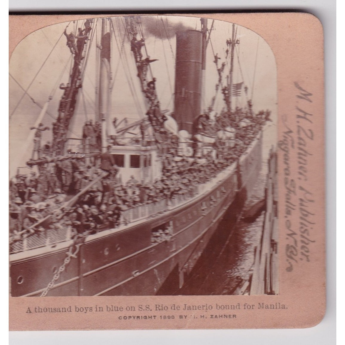 Stereoview A Thousand Boys in Blue on S.S. Rio de Janerio Manilla M.H. Zahner