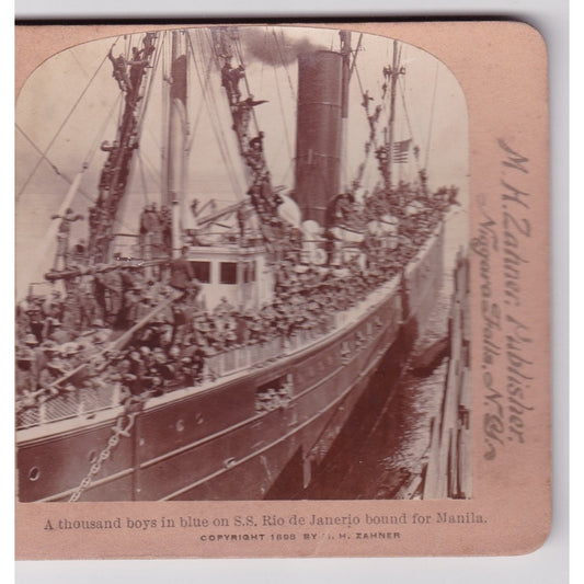 Stereoview A Thousand Boys in Blue on S.S. Rio de Janerio Manilla M.H. Zahner