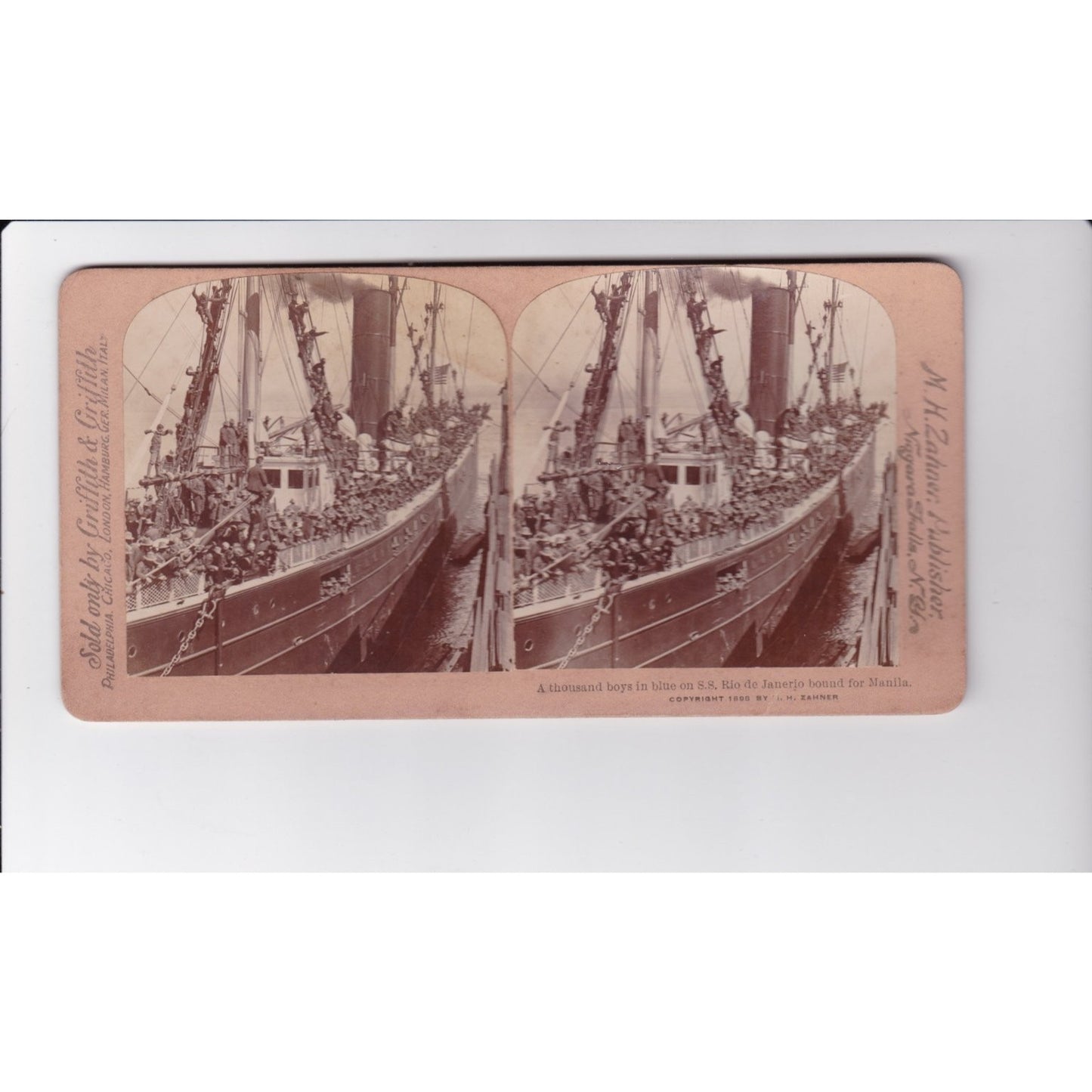 Stereoview A Thousand Boys in Blue on S.S. Rio de Janerio Manilla M.H. Zahner