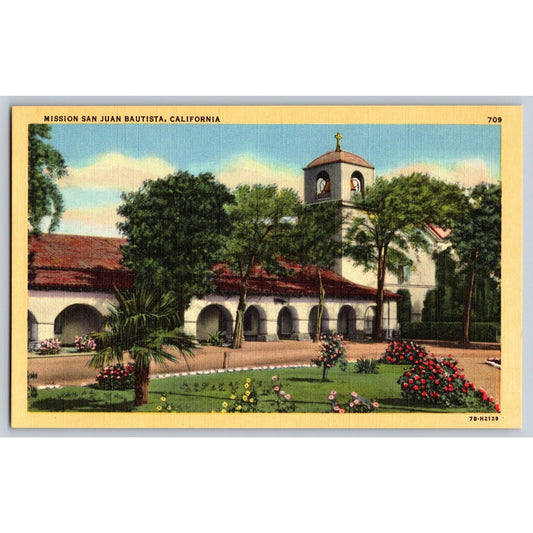 San Juan CA California Mission San Juan Bautista Linen Postcard Unused