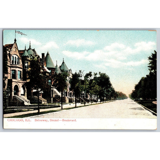Chicago IL Illinois Driveway Drexel Boulevard Divided Back Postcard Unused