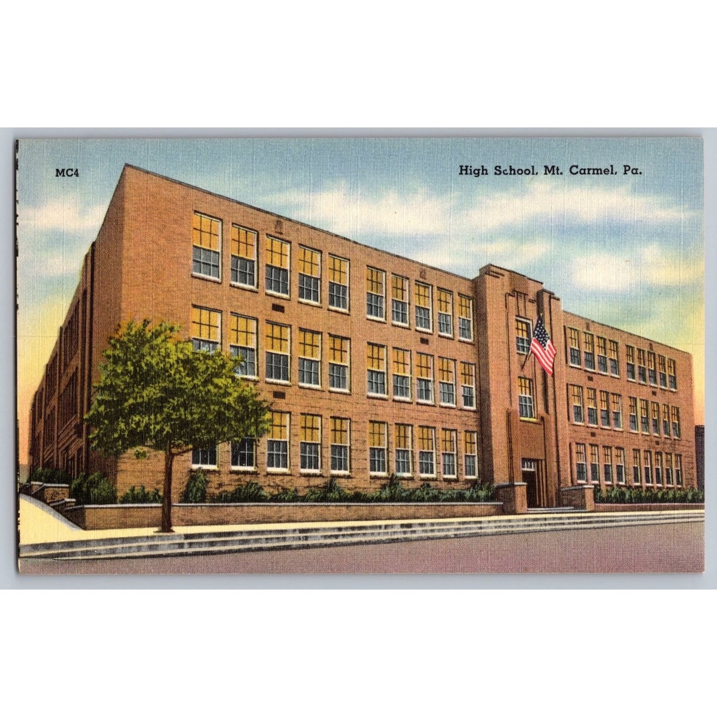 Mt. Carmel PA Pennsylvania High School Linen Postcard Mebane Greeting Co