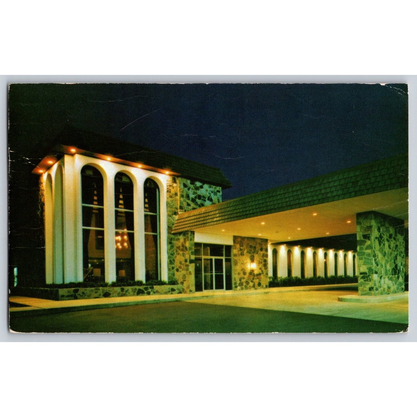 Oklahoma City OK Hilton Inn West Night View 1975 Chrome Postcard Unused