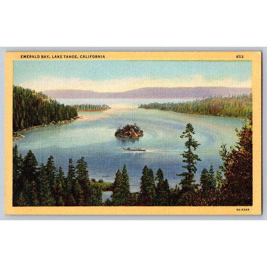 Lake Tahoe CA California Emerald Bay Linen Postcard Unused