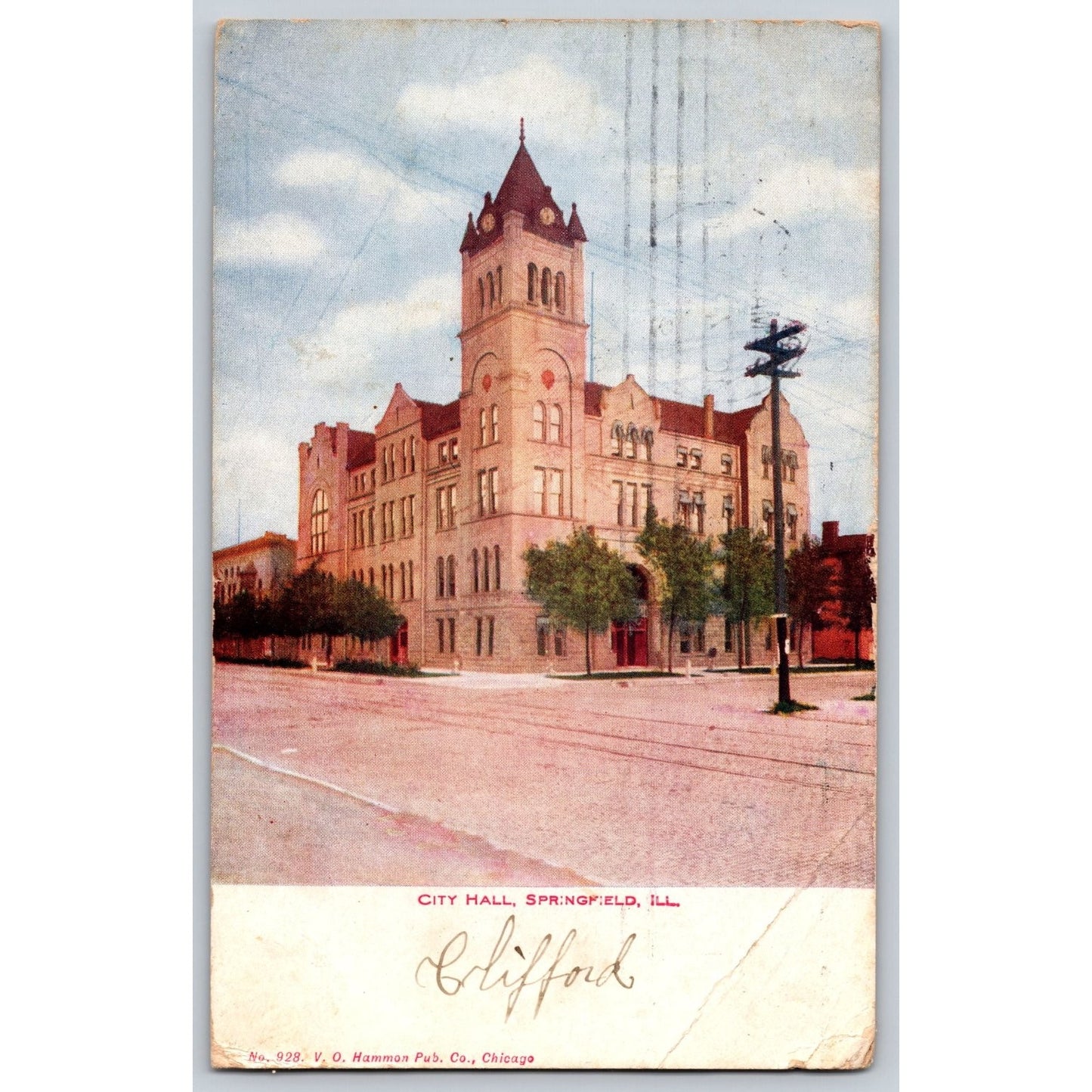 Springfield IL Illinois City Hall 1908 Undivided Postcard Used VO Hammon Co