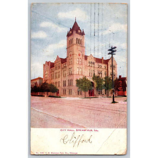 Springfield IL Illinois City Hall 1908 Undivided Postcard Used VO Hammon Co