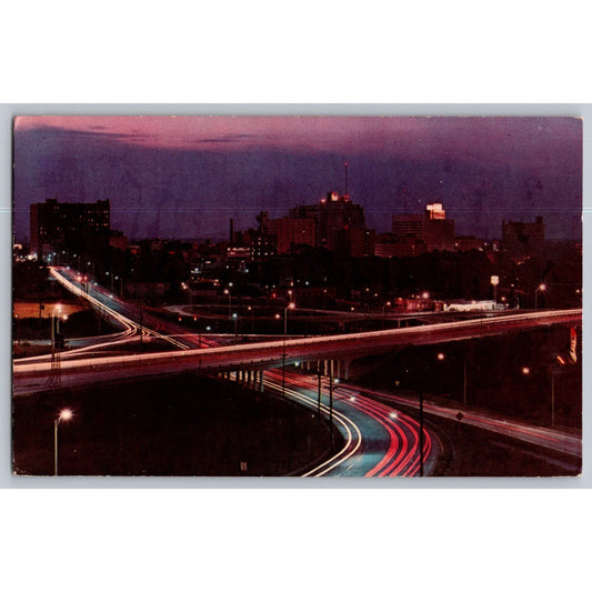 Shreveport LA Louisiana Skyline at Night Chrome Postcard Unused