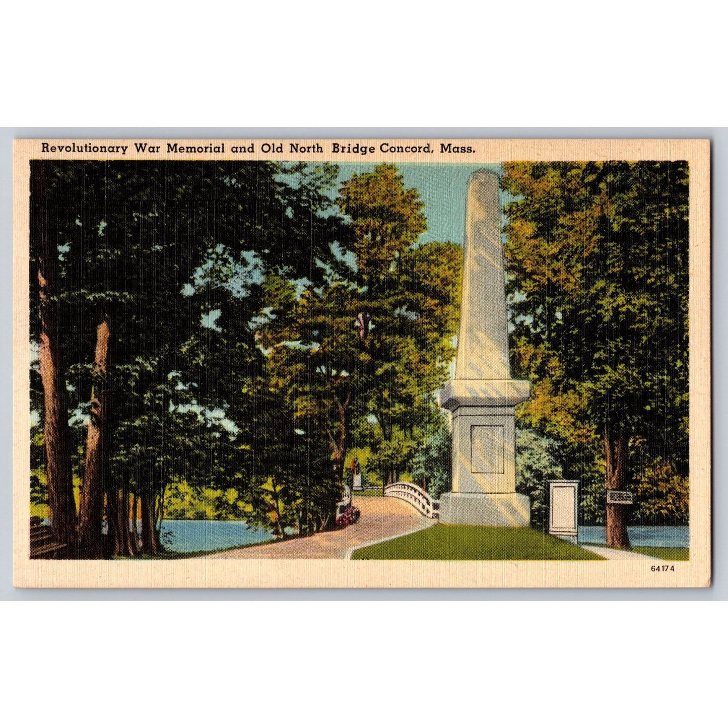 Concord MA Massachusetts Revolutionary War Memorial Old North Bridge Postcard