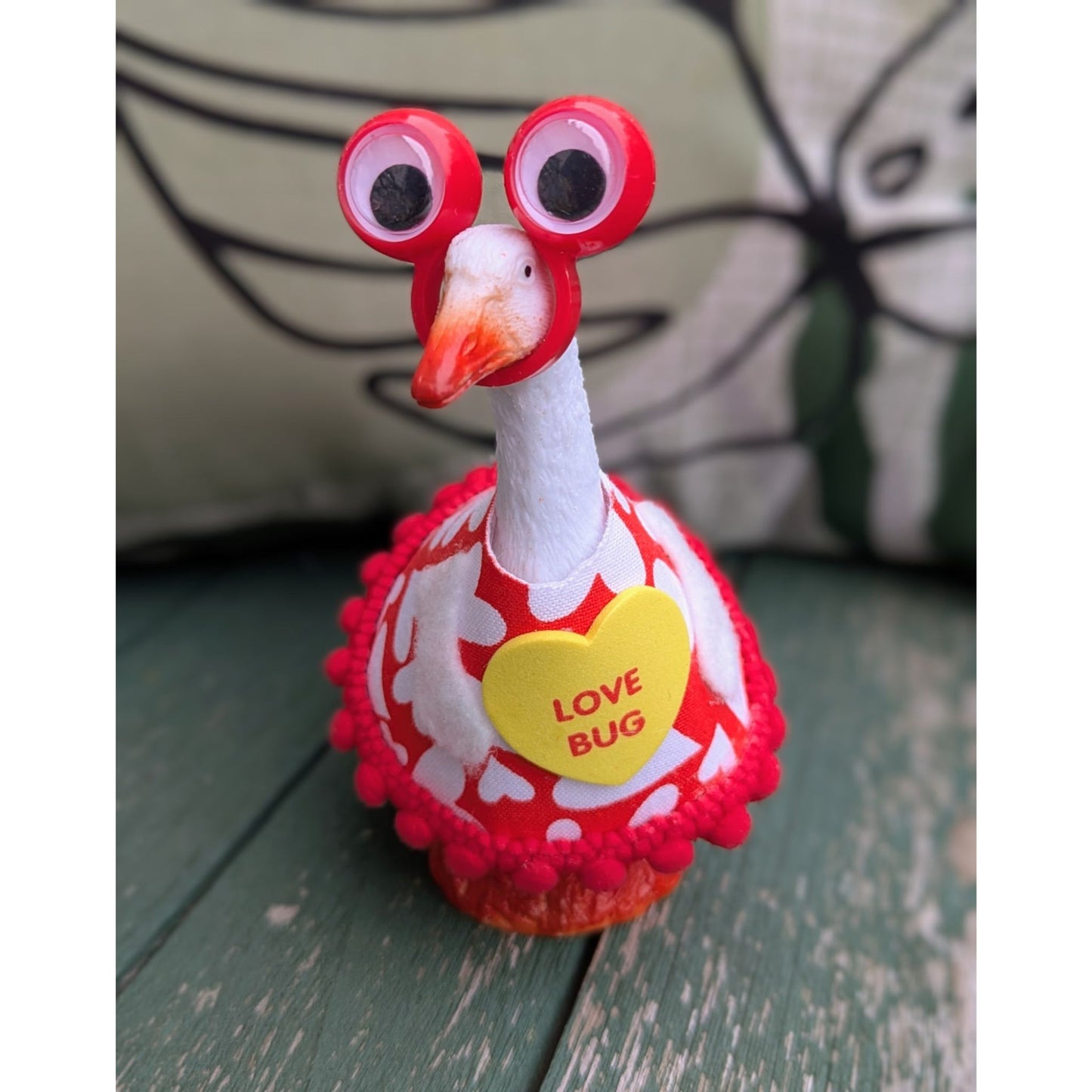 Love Bug - 4" Goose Figurine With Handcrafted Outfit For Home Or Office Décor