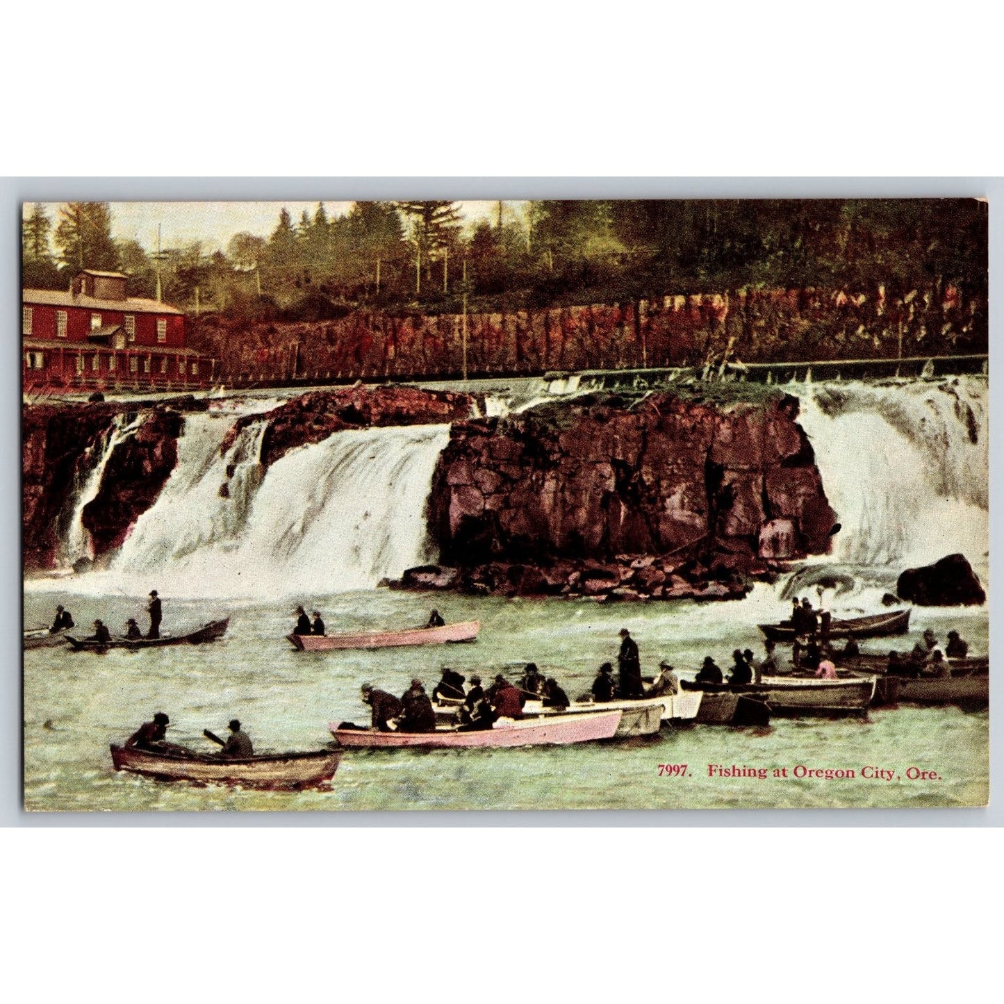 Oregon City OR Fishing and Waterfall Scenic View Early 1900s Postcard Unused
